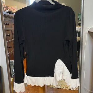 SHEIN Black Top with White Scallop Trim on Sleeves and Trim